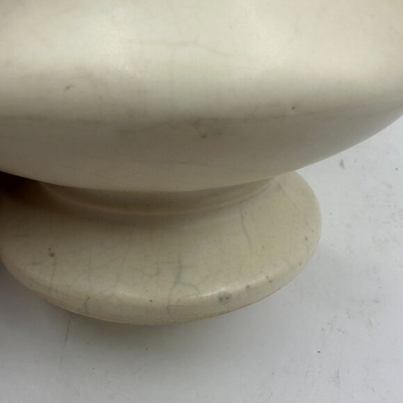 McCoy Vintage Ivory Ceramic Vase  Pink Floral Relief Design & Dual Side Handles - Picture 3 of 5